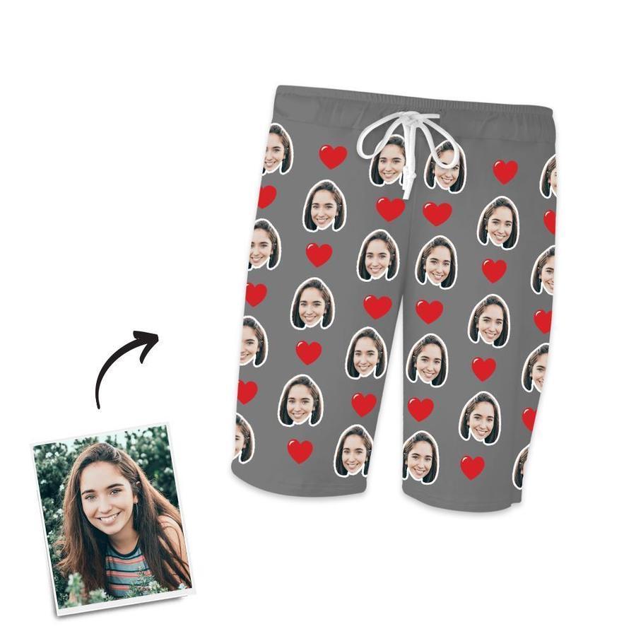 Custom Face Short Sleeved Pajamas With Hearts - Unique Pajamas Gifts For Mom