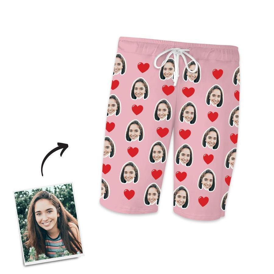 Custom Face Short Sleeved Pajamas With Hearts - Unique Pajamas Gifts For Mom