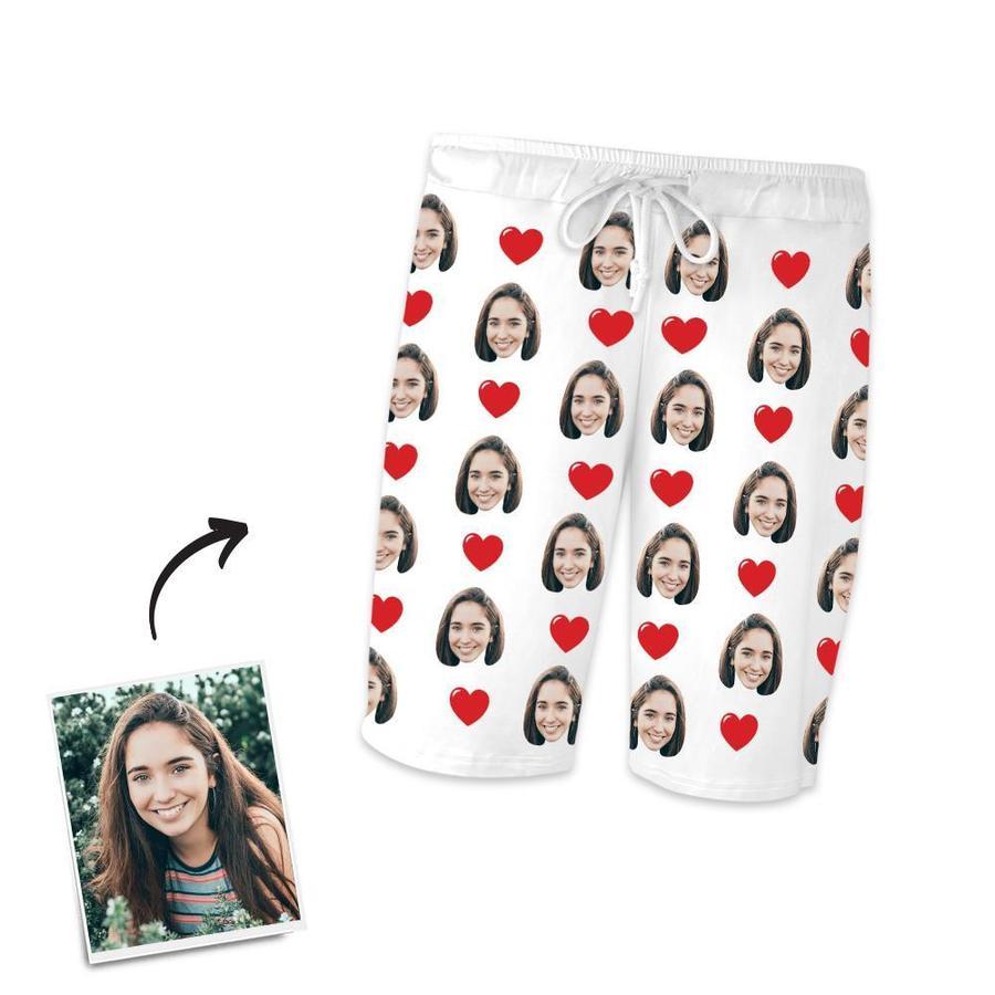 Custom Face Short Sleeved Pajamas With Hearts - Unique Pajamas Gifts For Mom