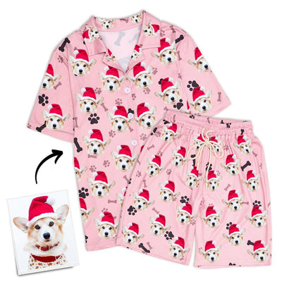 Christmas Gifts Custom Pajamas with Dog Face Bones And Footprints Short Sleeved Pajamas - mysiliconefoodbag