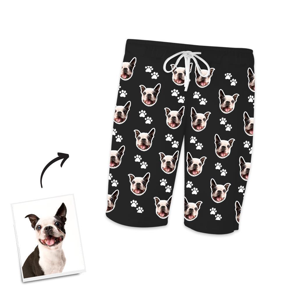 Custom Dog Photo Short Pajama Pants, Nightwear, Sleepwear, Footprints