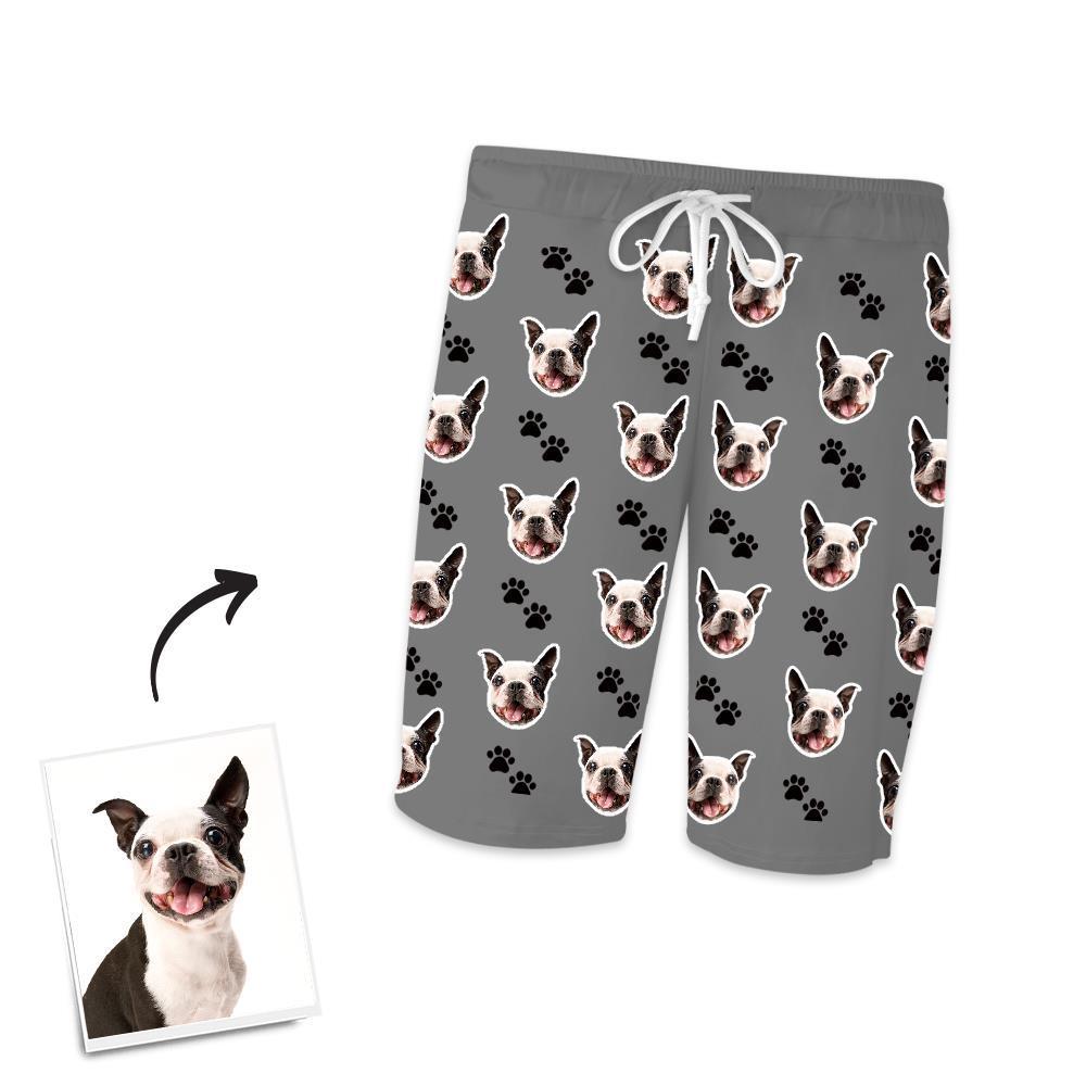 Custom Dog Photo Short Pajama Pants, Nightwear, Sleepwear, Footprints