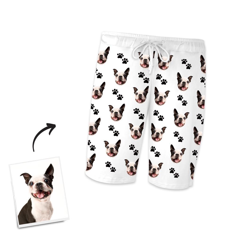 Custom Dog Photo Short Pajama Pants, Nightwear, Sleepwear, Footprints