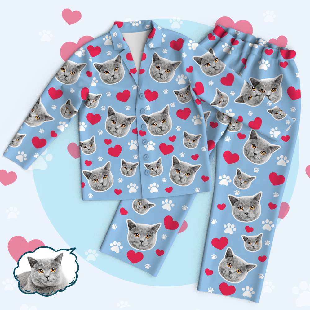 Custom Cat Face Photo Pajama Tops/Pants