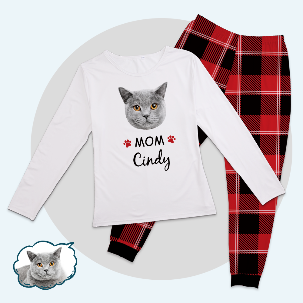 Custom Family Pajama Tops Add Photo And Name - Cat Face