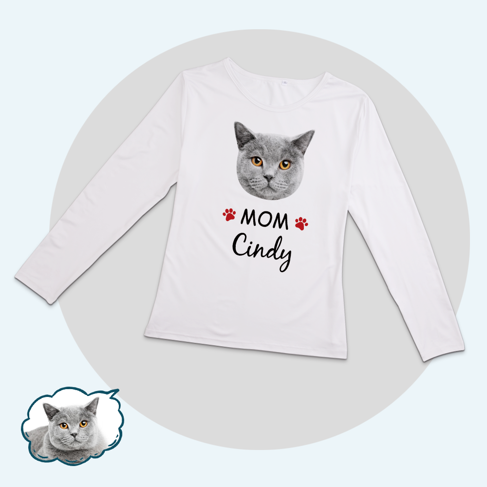 Custom Family Pajama Tops Add Photo And Name - Cat Face