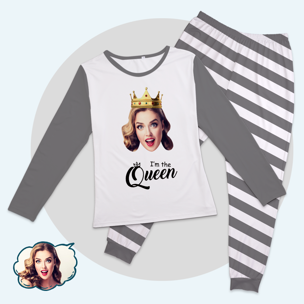 Custom Face Pajama Tops King And Queen Matching Pajamas-I'm The Queen