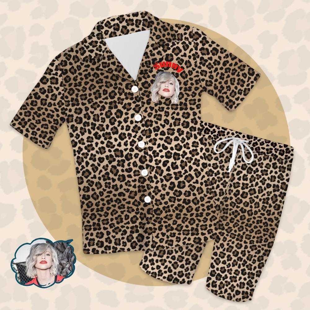 Mother's Day Gifts Custom Women's Short Sleeve Pajama Set With Animal Leopard Elements