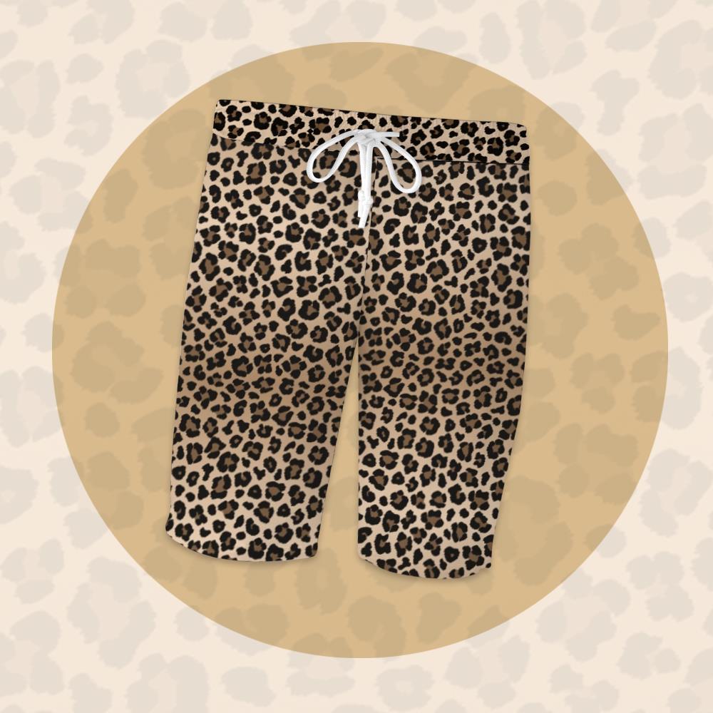 Mother's Day Gifts Custom Women's Basic Short Sleeve Pajama Pants With Animal Leopard Elements