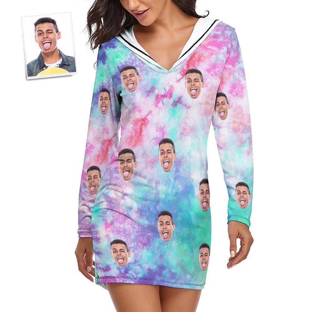 Custom Face Pajamas Women's Pajama Sets Long-sleeved Dress Summer Sleepwear - Tie Dye