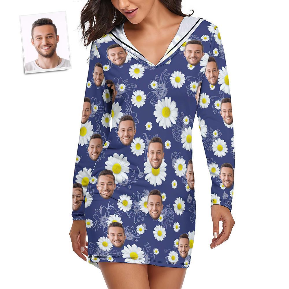 Custom Face Pajamas Women's Pajama Sets Long-sleeved Dress Summer Sleepwear - Chrysanthemum