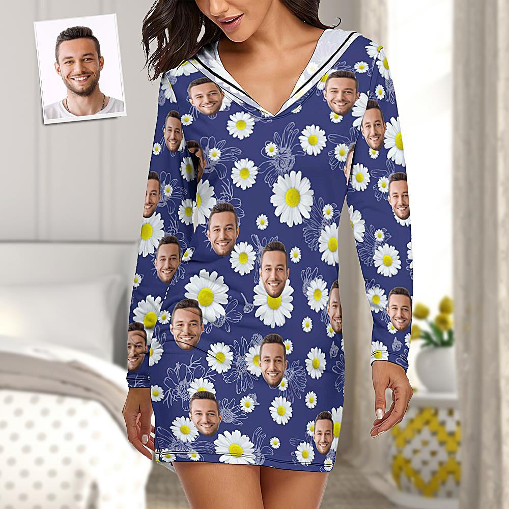 Custom Face Pajamas Women's Pajama Sets Long-sleeved Dress Summer Sleepwear - Chrysanthemum