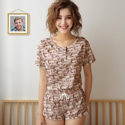 Custom Face Pajamas Mash Face Women Short Pajama Set Gift for Her - mysiliconefoodbag