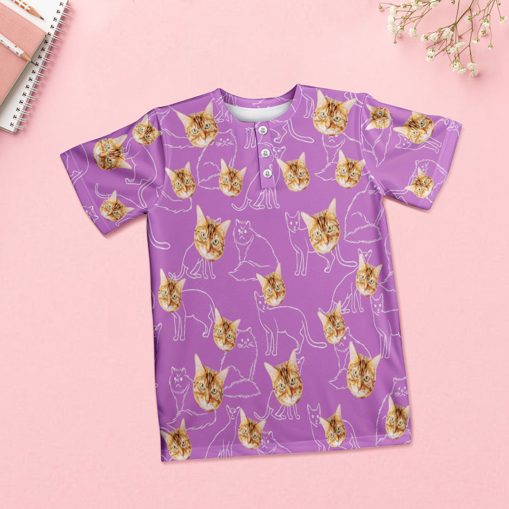 Custom Face Pajamas Cat Face Women Short Pajama Set Gift for Pet Lover