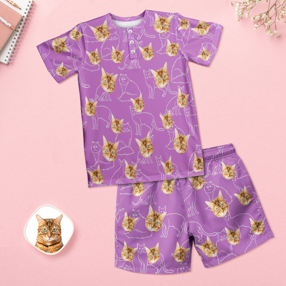 Custom Face Pajamas Cat Face Women Short Pajama Set Gift for Pet Lover