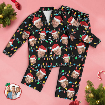 Custom Face Pajama Personalized Photo Christmas Family Xmas Leds Pajamas - mysiliconefoodbag