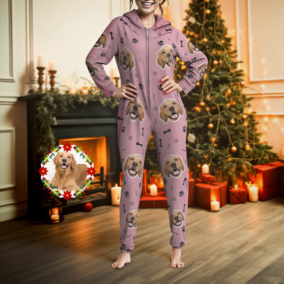 Custom Face Paw Print Onesies Christmas Pajamas One-Piece Sleepwear Christmas Gift - mysiliconefoodbag