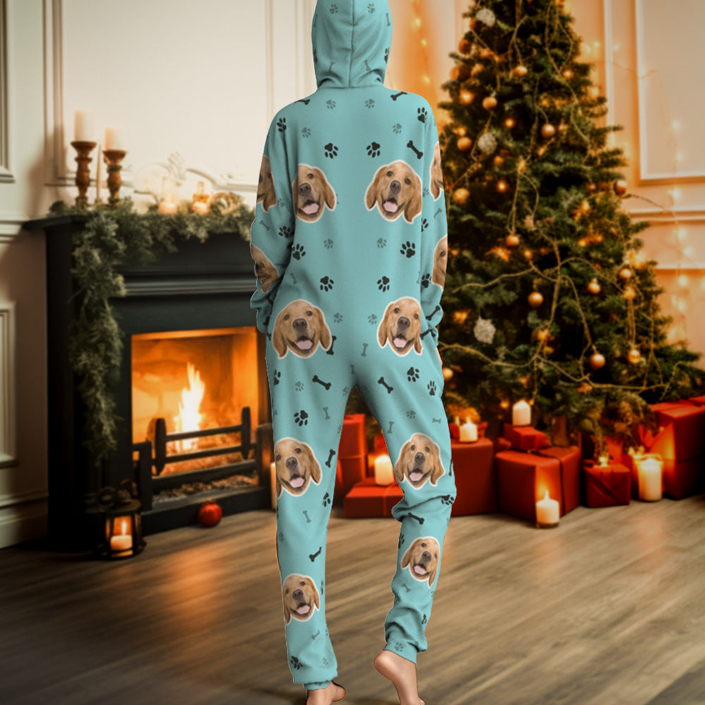 Custom Face Paw Print Onesies Christmas Pajamas One-Piece Sleepwear Christmas Gift