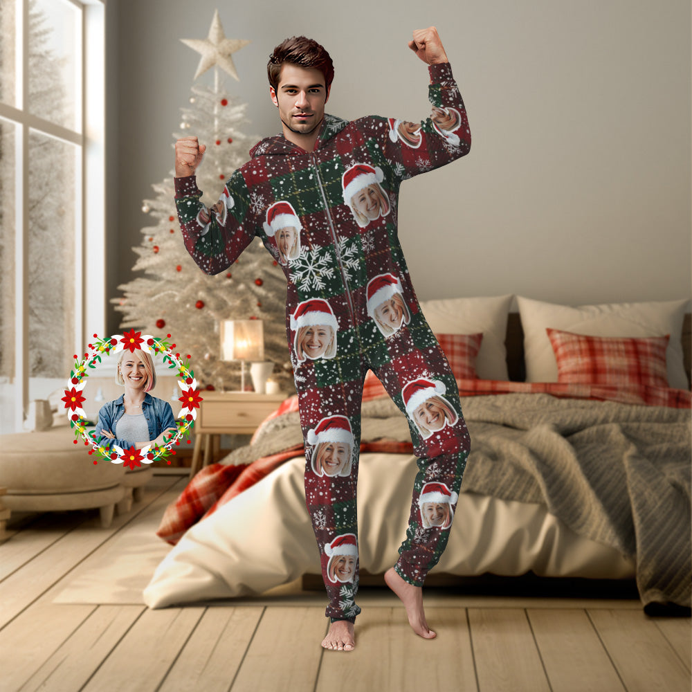 Custom Face Classic Christmas Onesies Pajamas One-Piece Sleepwear Christmas Gift