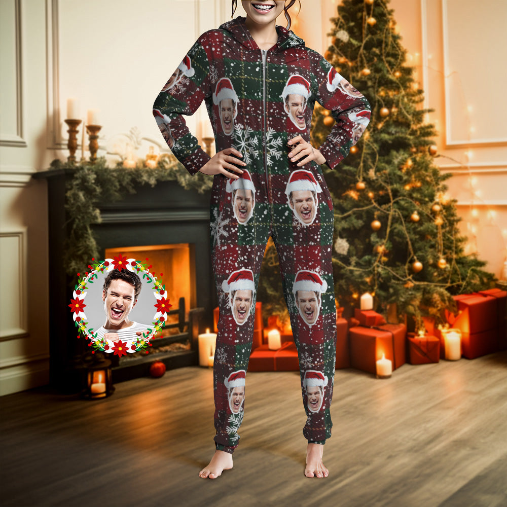 Custom Face Classic Christmas Onesies Pajamas One-Piece Sleepwear Christmas Gift