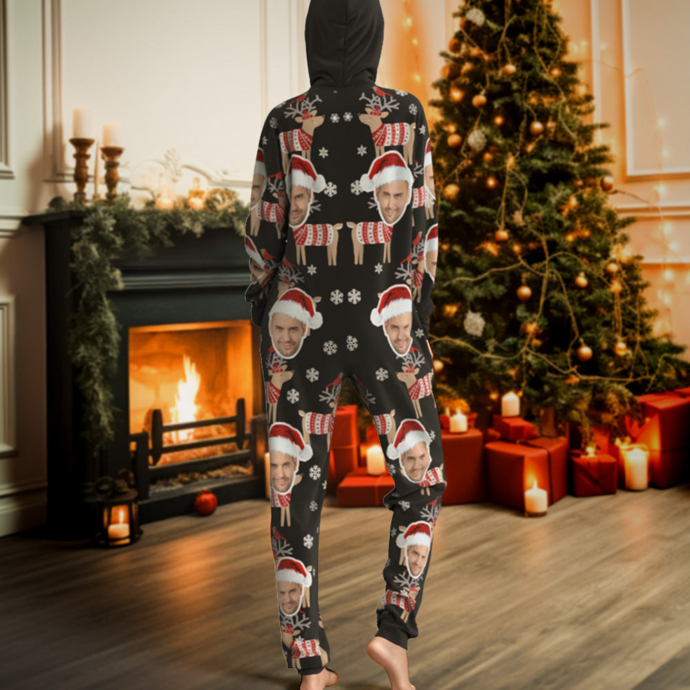 Custom Face Christmas Elk Onesies Pajamas One-Piece Sleepwear Christmas Gift