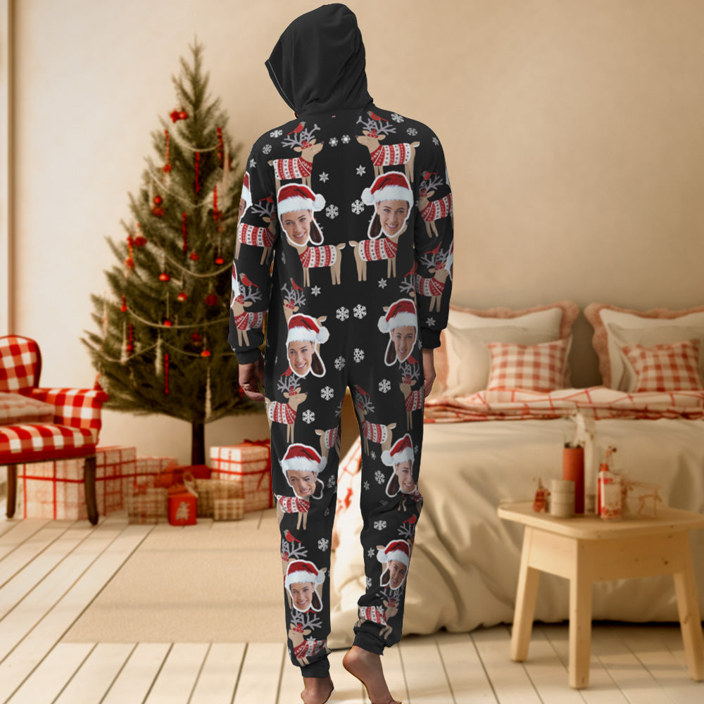 Custom Face Christmas Elk Onesies Pajamas One-Piece Sleepwear Christmas Gift