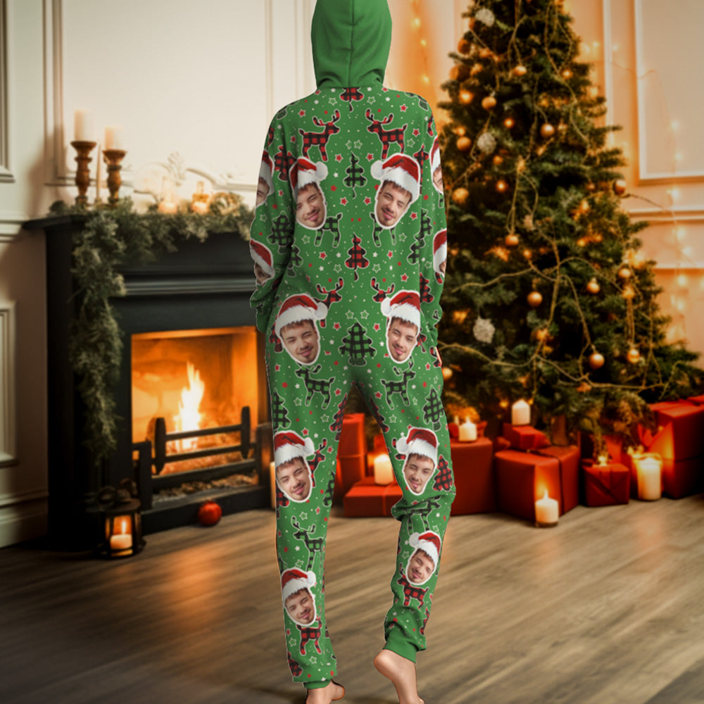 Custom Face Onesies Pajamas Colorful Christmas One-Piece Sleepwear Christmas Gift