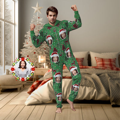 Custom Face Onesies Pajamas Colorful Christmas One-Piece Sleepwear Christmas Gift - mysiliconefoodbag