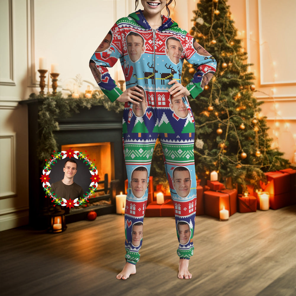 Custom Face Onesies Pajamas Class Christmas One-Piece Sleepwear Christmas Gift