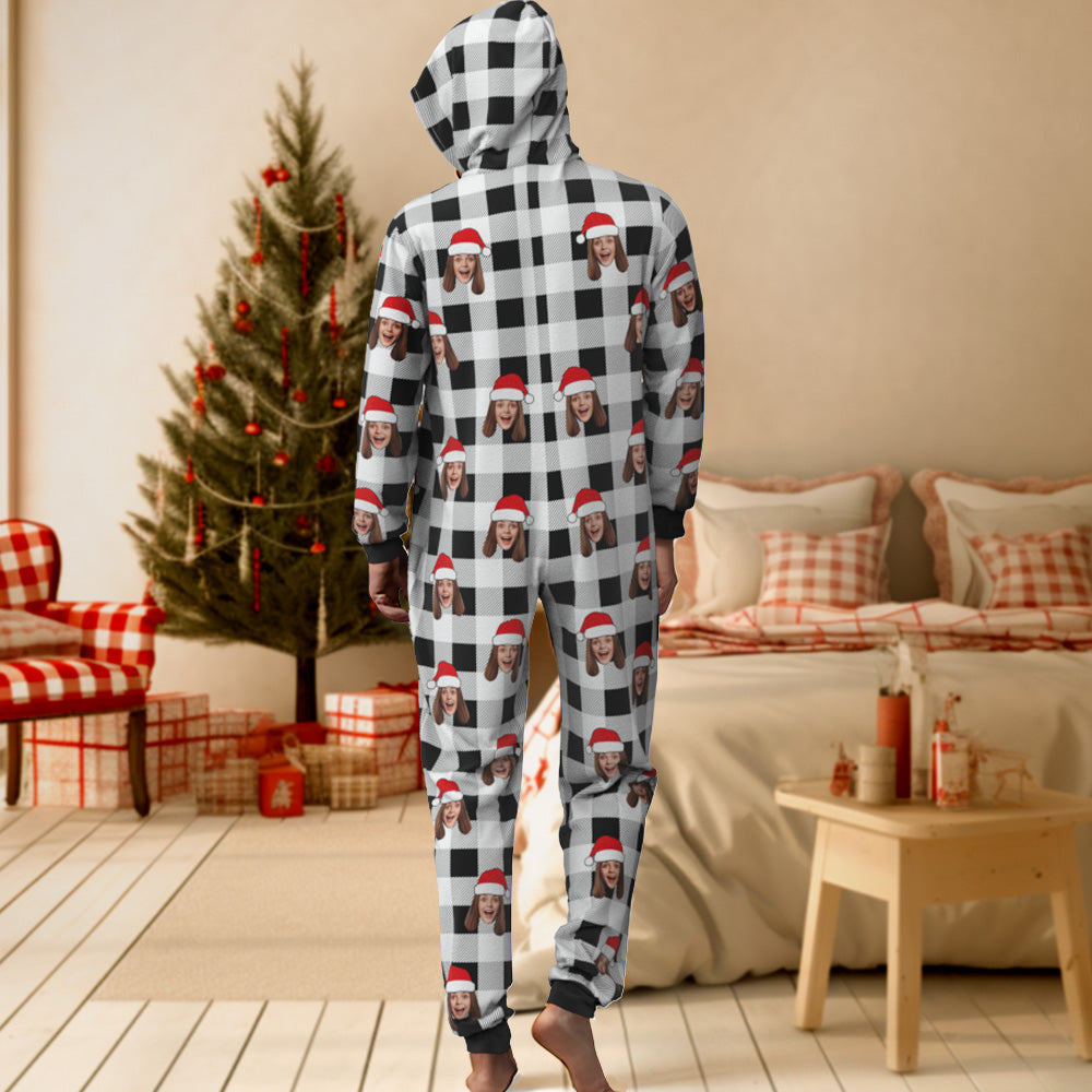 Custom Onesies Photo Pajamas One-Piece Sleepwear Red and Black Plaid Jumpsuit Homewear Christmas Gift