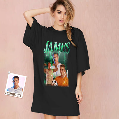 Custom Photo Vintage Nightdress Personalized Name Women's Oversized Colorful Nightshirt Gifts For Women - mysiliconefoodbag