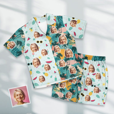 Custom Face Short Sleeve Pajamas Personalised Photo Pajama Women Men Sleepwear - mysiliconefoodbag