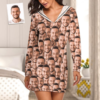 Custom Face Mash Pajamas Women's Pajama Sets Long-sleeved Dress Summer Sleepwear - mysiliconefoodbag