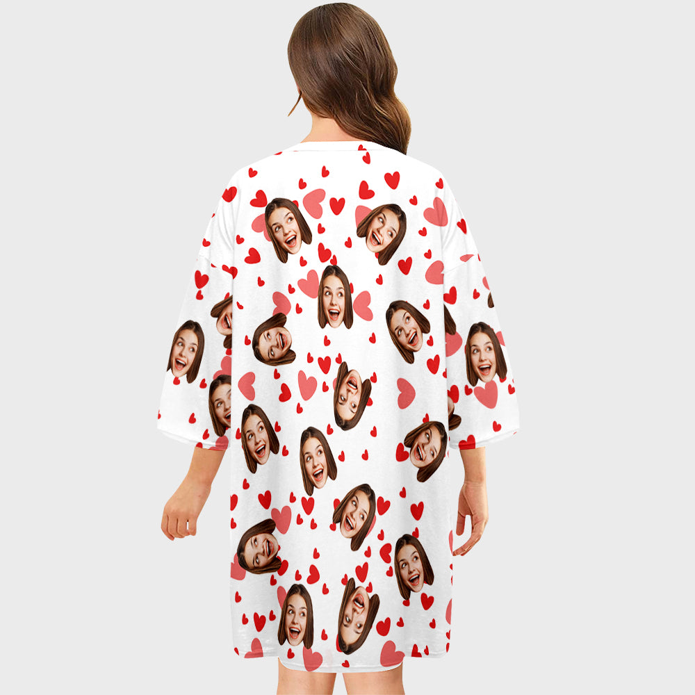 Custom Face Nightdress Personalized Photo Women's Oversized Nightshirt Red Heart Gifts For Her