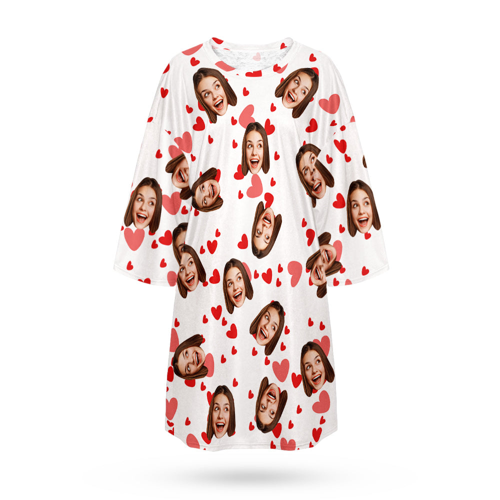 Custom Face Nightdress Personalized Photo Women's Oversized Nightshirt Red Heart Gifts For Her