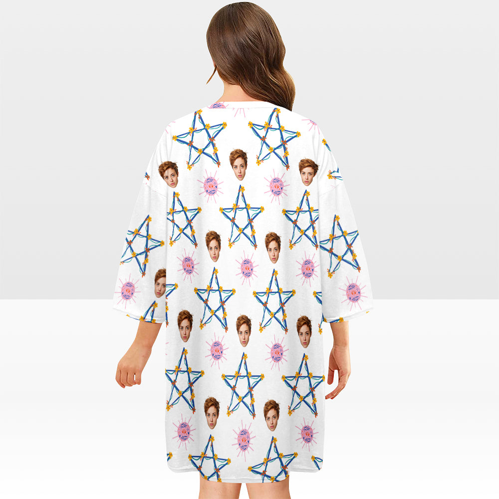 Custom Face Nightdress Personalized Women's Oversized Nightshirt Star Gift For Her