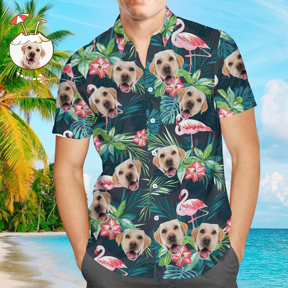 Gift for Him Personalized Hawaiian Shirts Face Hawaiian Shirt All Over Print Flamingo Flowers And Leaves