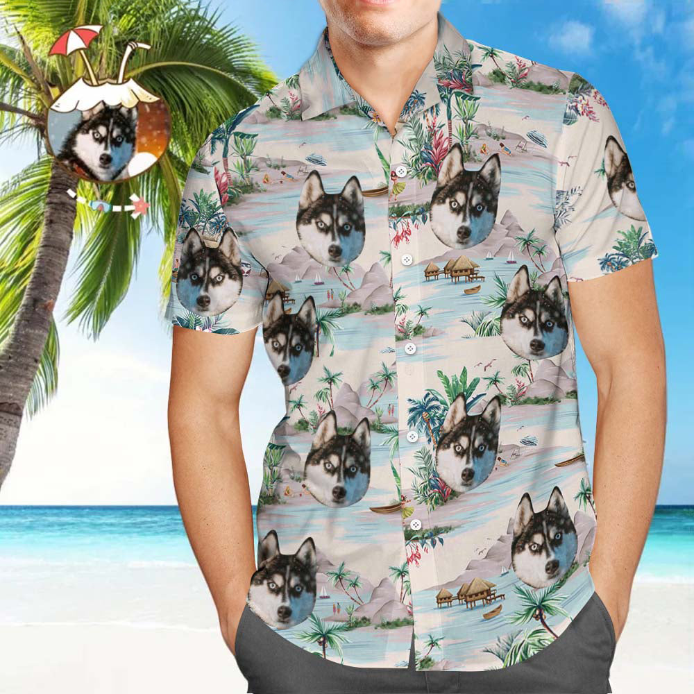 Personalized  Hawaiian Shirt With Faces  for Men Custom Face Hawaiian Shirt All Over Print With Landscape Pattern