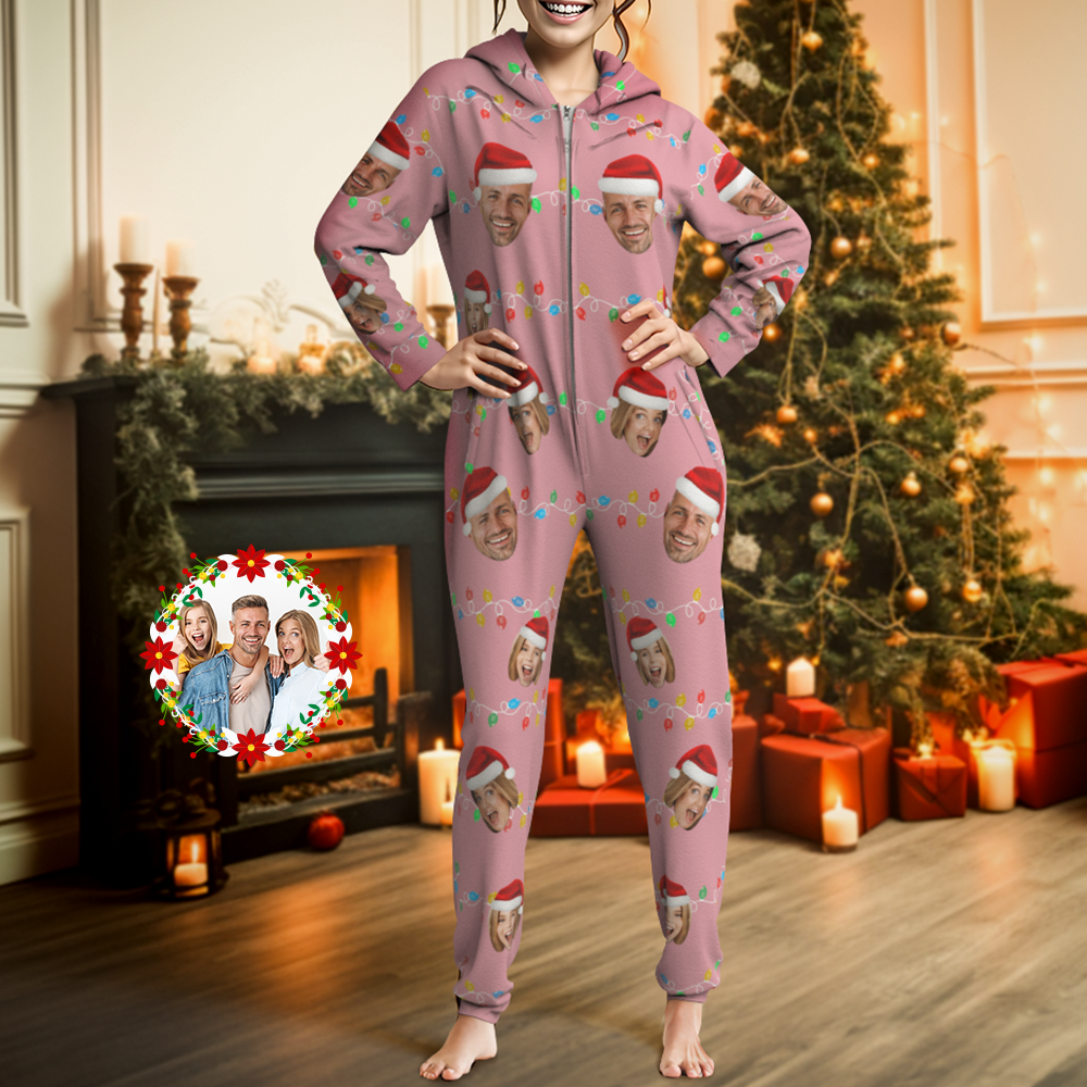 Custom Onesies Photo Xmas Leds Pajamas One-Piece Sleepwear Family Pyjamas Christmas Gift