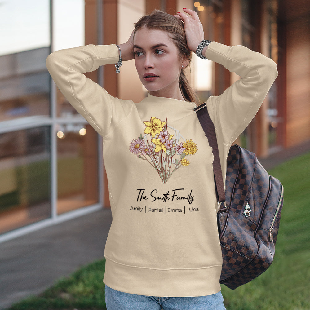 Personalized Birth Flower Bouquet Sweatshirt Custom Birth Flower Hoodie Gifts for Her