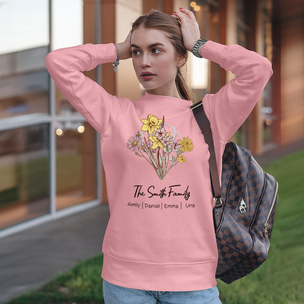 Personalized Birth Flower Bouquet Sweatshirt Custom Birth Flower Hoodie Gifts for Her