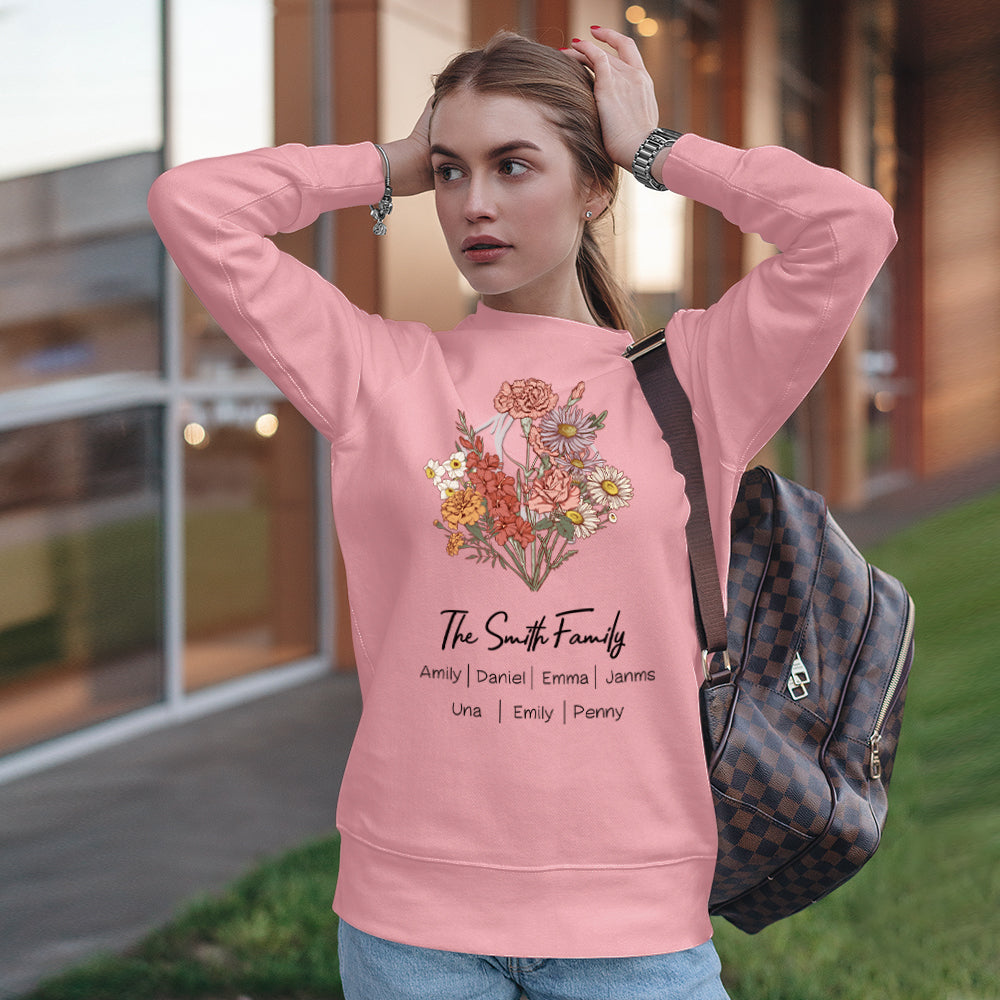 Personalized Birth Flower Bouquet Sweatshirt Custom Birth Flower Hoodie Gifts for Her