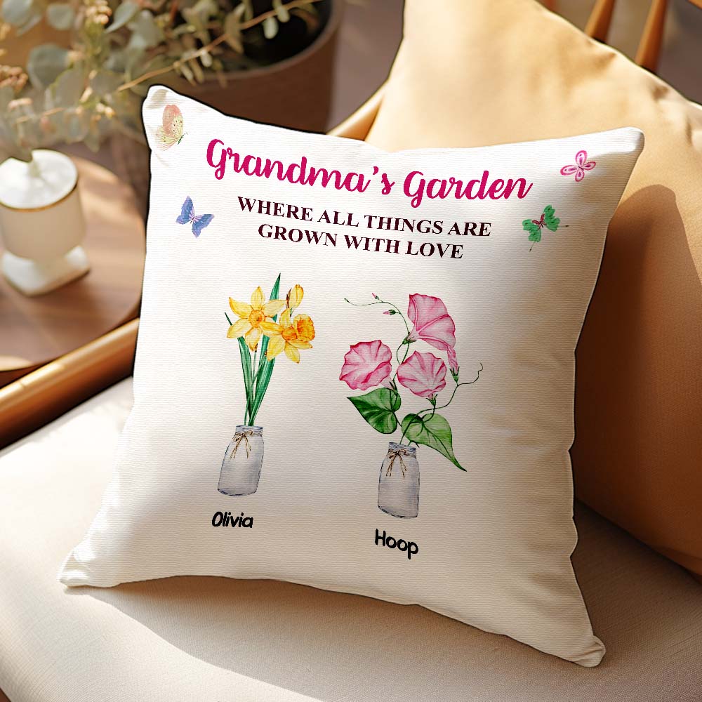 Custom Birth Flower Pillow Where Things Are Grown With Love Throw Pillow Gifts For Her