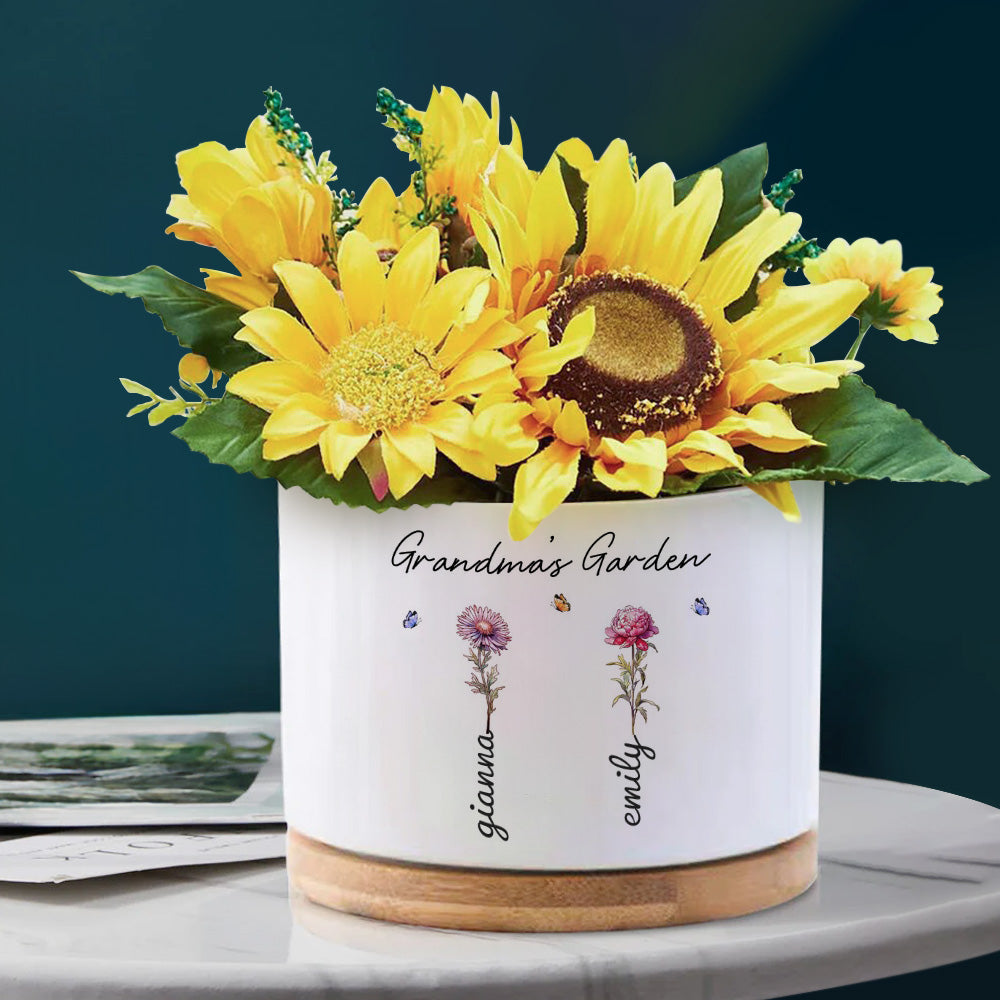 Mother's Day Gifts Custom Birth Flowers Pot Personalized Name Ceramic Plant Pot