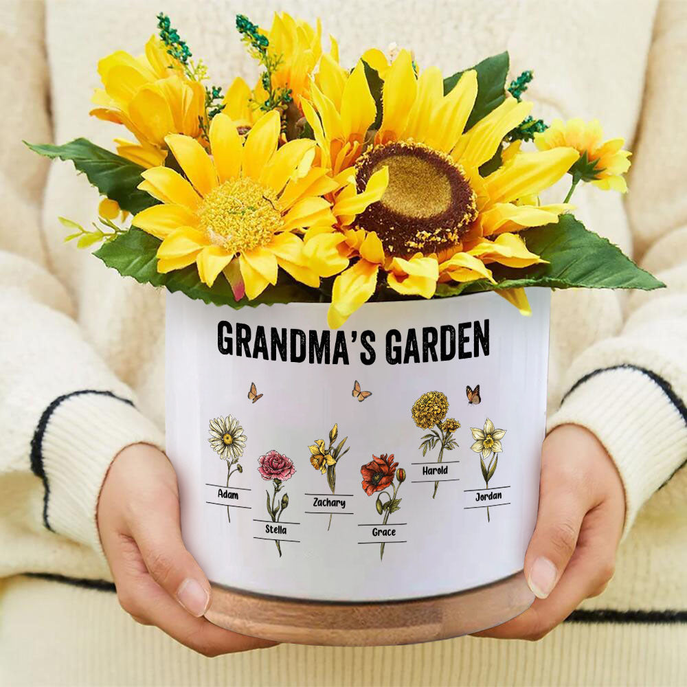 Custom Birth Flowers Planter Pot Personalized Name Ceramic Succulent Plant Pot Gifts for Mom