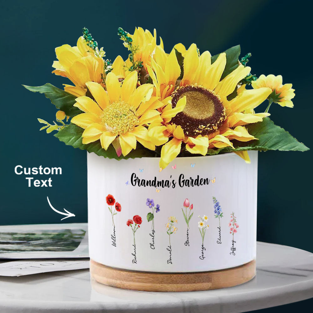 Custom Birth Flowers Planter Ceramic Pot Personalized Name Mom's Gifts