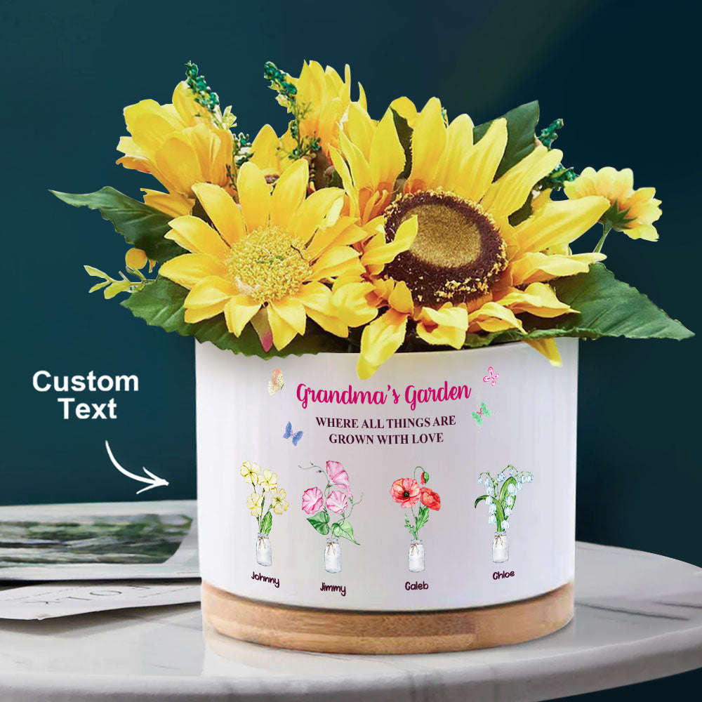 Custom Birth Flowers Pot Personalized Name Ceramic Plant Pot Mother's Day Gifts