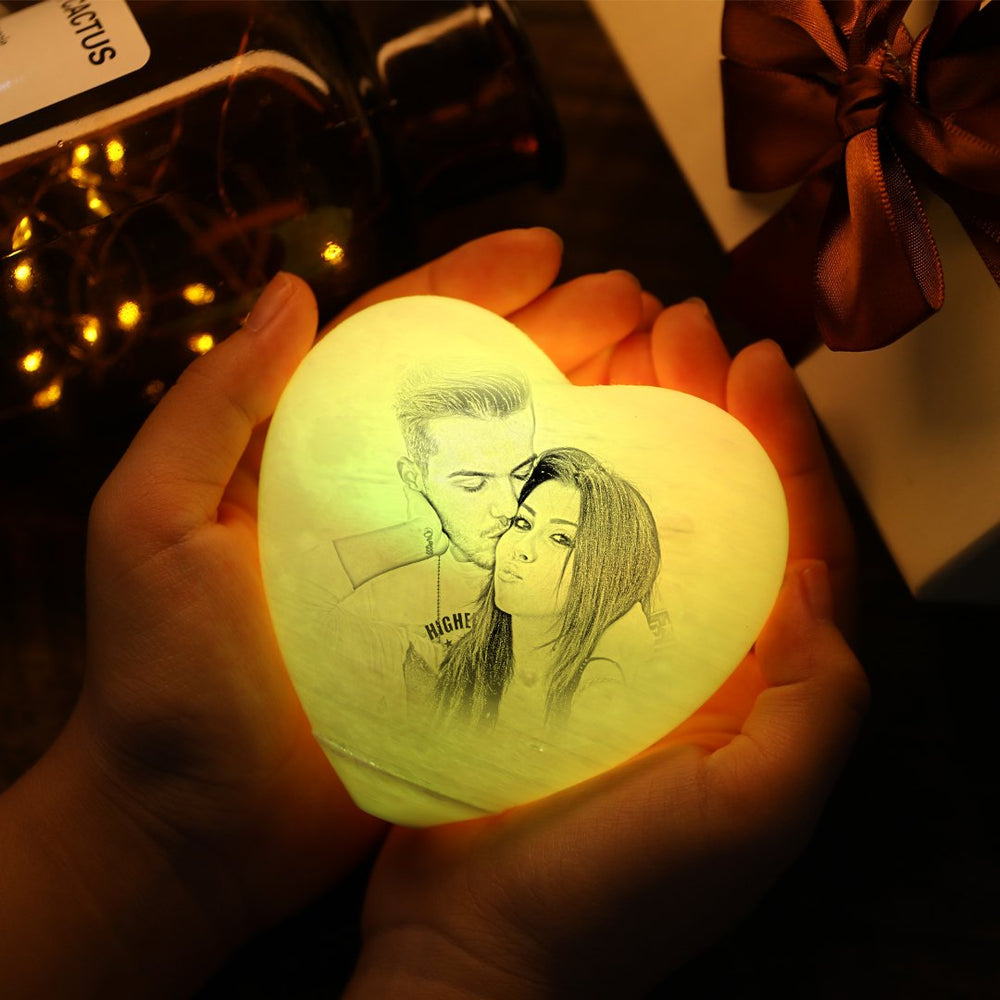 Anniversary Gifts Custom 3D Printed Photo Heart Lamp Personalized Night Light (10-15cm) for Her