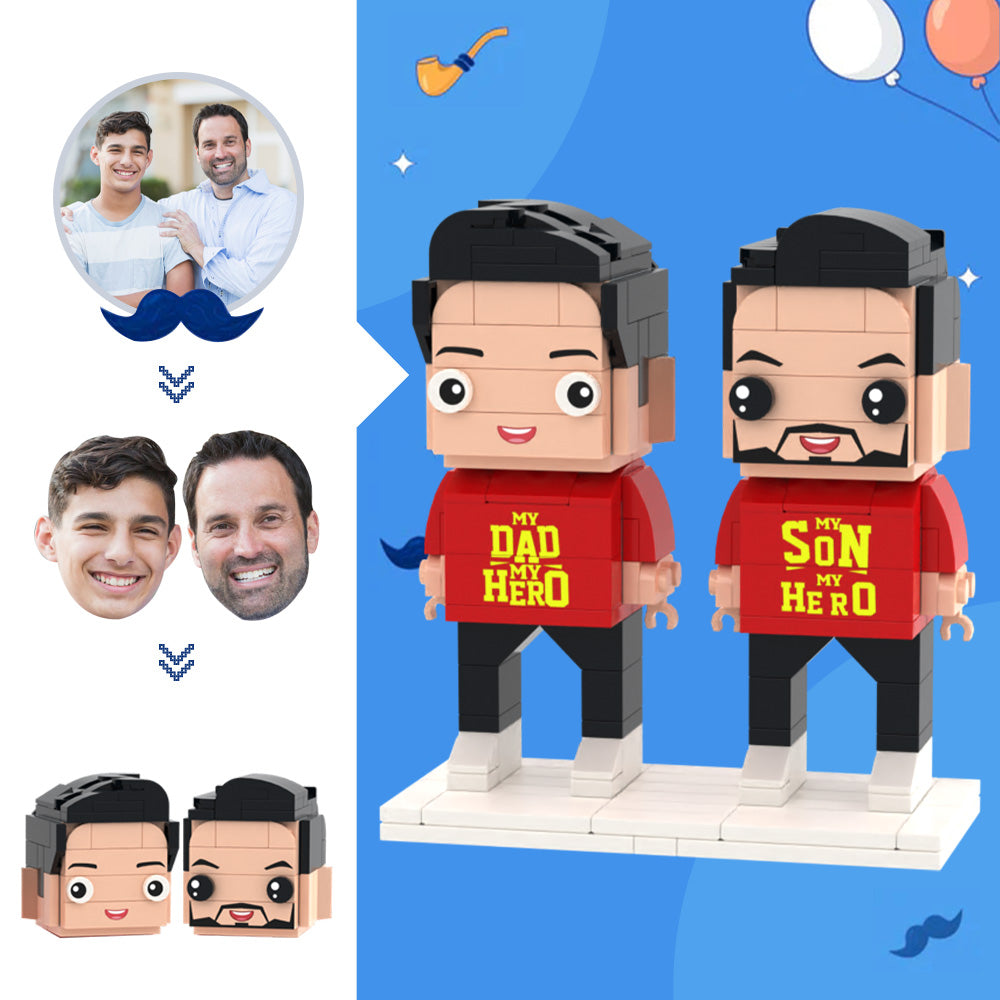 Customizable Head 2 People Custom Brick Figures My Hero Dad and Son Brick Figures Father's Day Gifts
