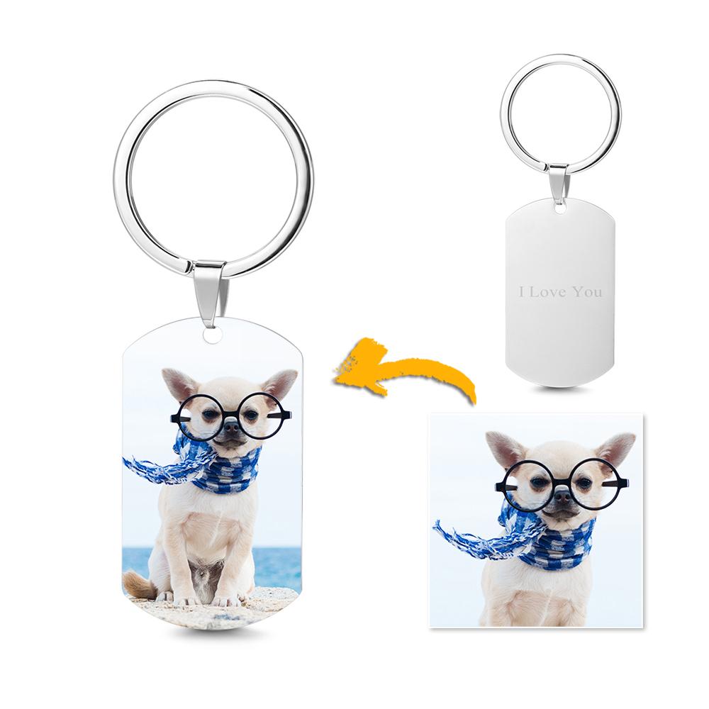 Personalized Double-sided Photo Text Tag Keychain With Engraving Stainless Steel Custom Keychain Gifts